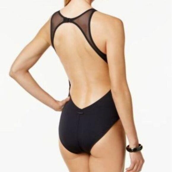 Vince Camuto Scalloped Mesh Inset Cut-Out Back One-Piece Swimsuit - Picture 3 of 12
